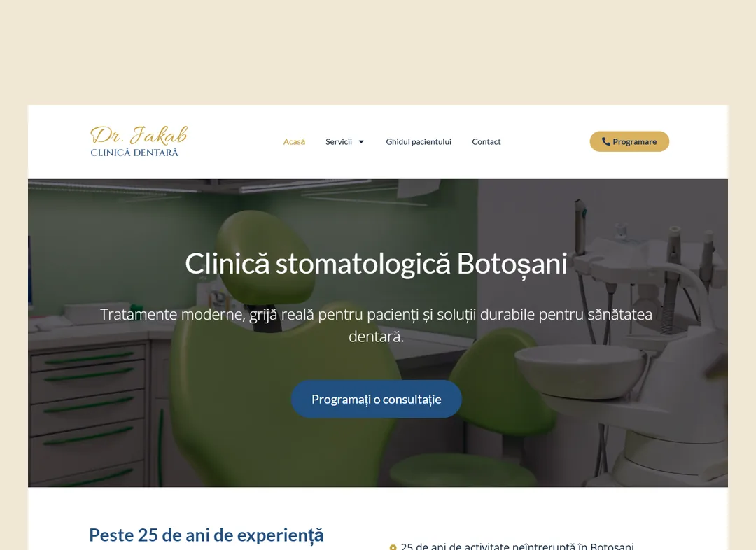 Pagina principală a site-ului clinicii stomatologice Doctor Jakab din Botoșani